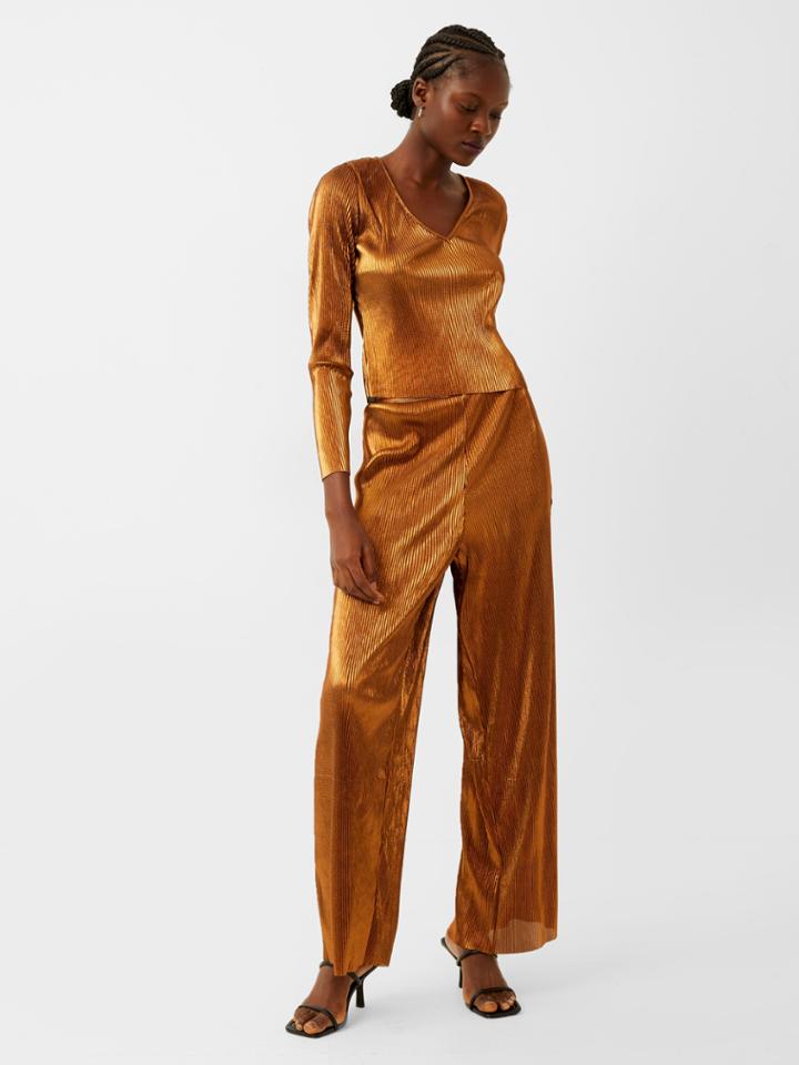 French Connection Taina Metallic Pleated Jersey Culottes