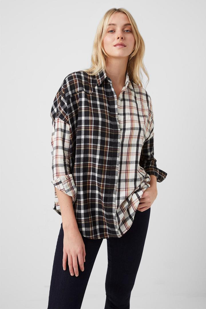 French Connection Panita Organic Check Popover Shirt