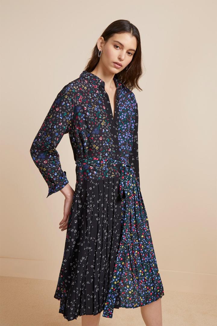 French Connenction Aubine Pleated Floral Midi Shirt Dress