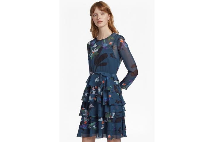 French Connection Olivie Sheer Ruffle Floral Skater Dress