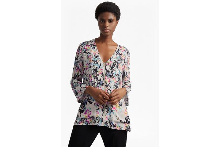 French Connection Delphine Crepe Mix V Neck Top