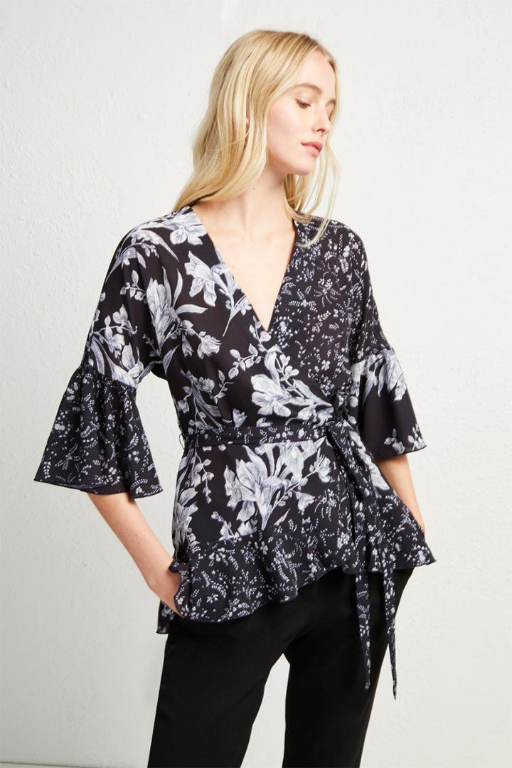 French Connenction Ellette Crepe Frill Wrap Top