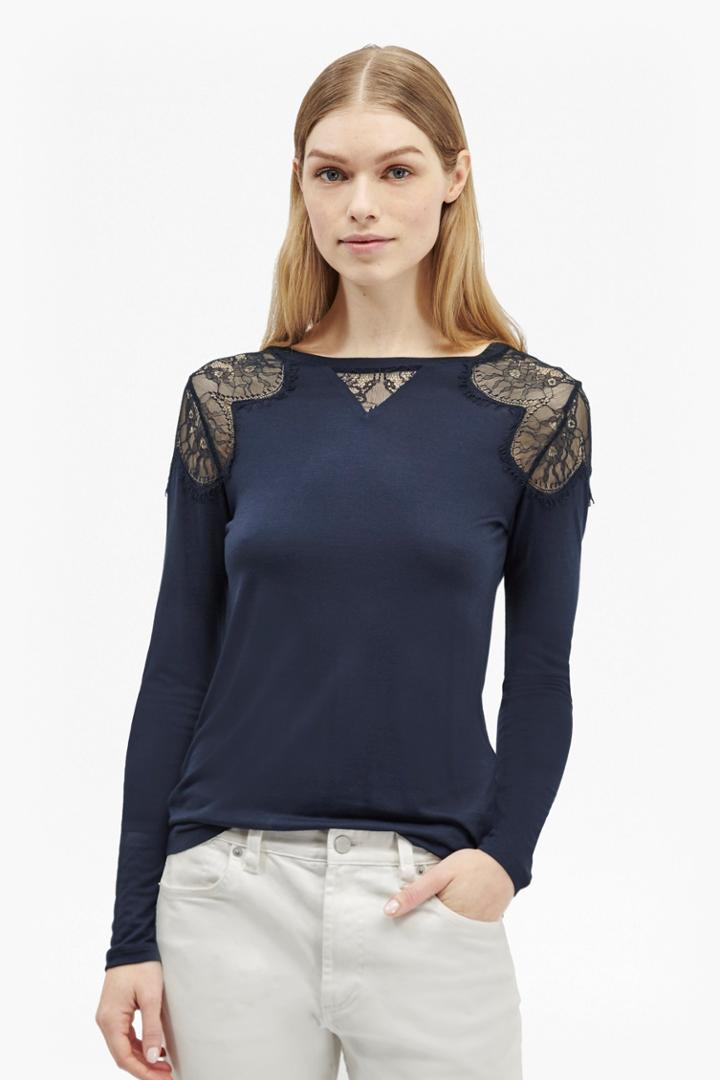 French Connection Juliette Lace Insert Jersey Top