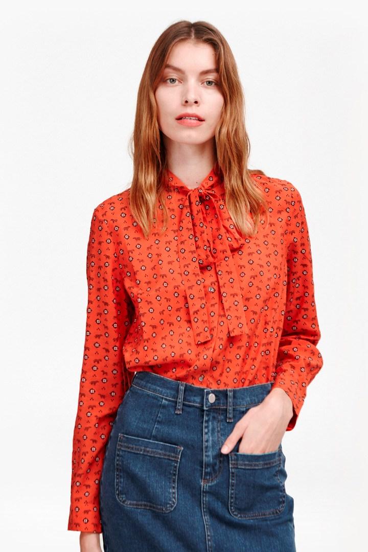 French Connection Mara Dot Tie Neck Shirt