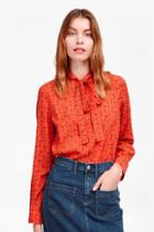 French Connection Mara Dot Tie Neck Shirt