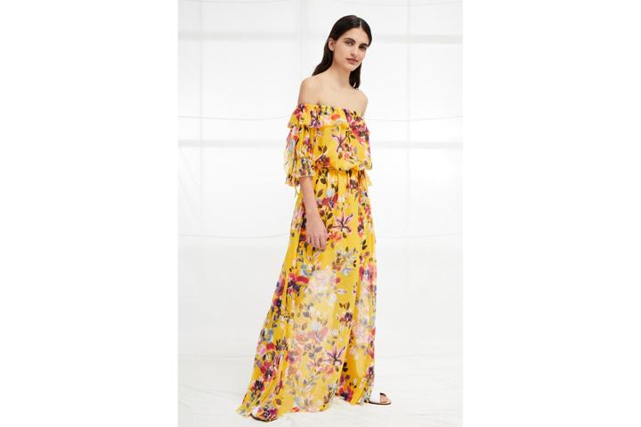 French Connection Linosa Crinkle Off The Shoulder Maxi Dress