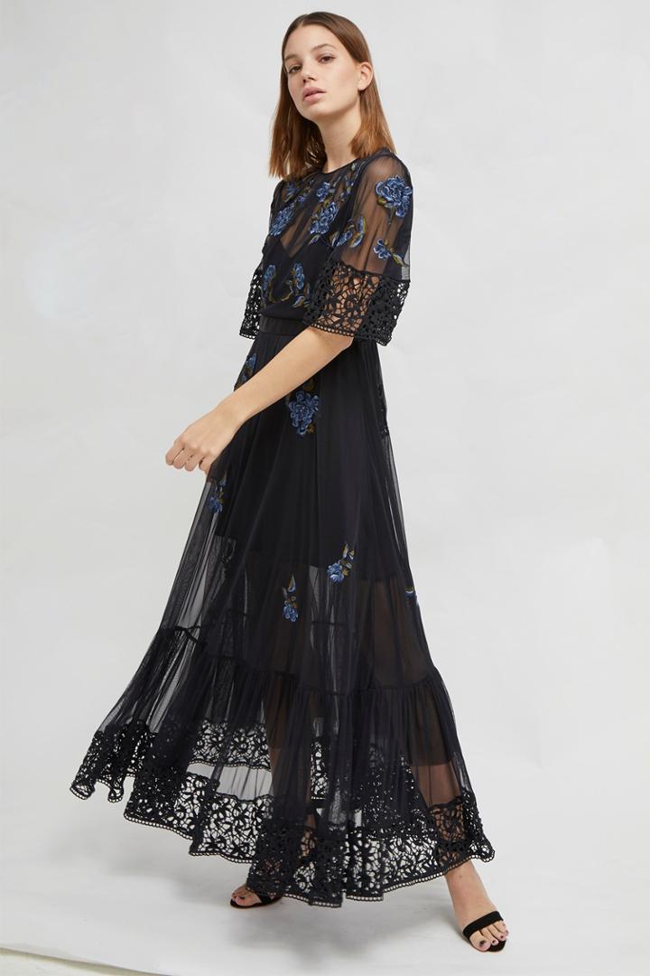 French Connenction Ambre Embroidered Floral Dress