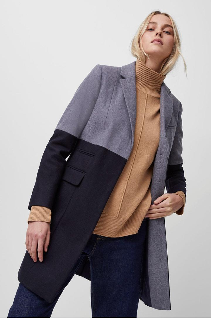 French Connection Erita Colourblock Felt Coat