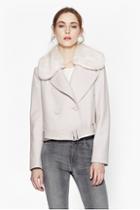 French Connection Platform Faux Fur Wool Jacket