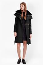 French Connenction Zip Out Vest Faux Fur Collar Coat