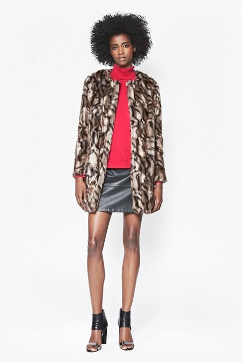 French Connection Tabby Faux Fur Collarless Coat
