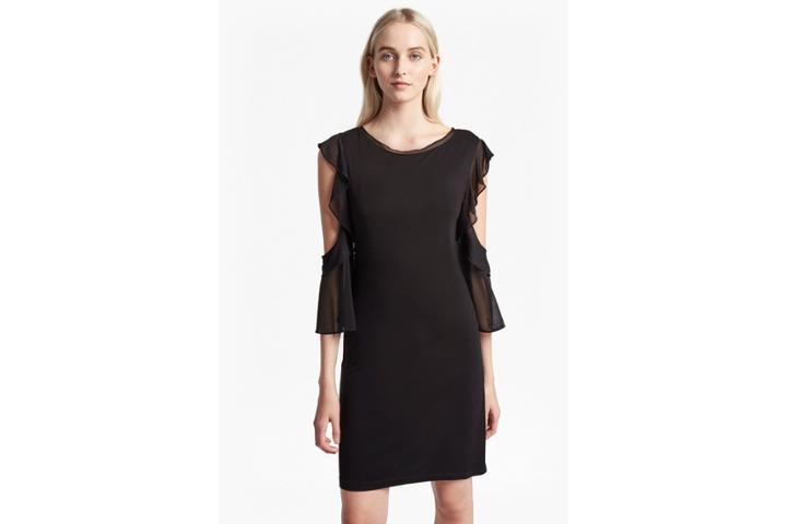 French Connection Ruffle Mix Jersey Cold Shoulder Dress