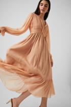 French Connection Alita Pleated V Neck Recycled Midi Dress