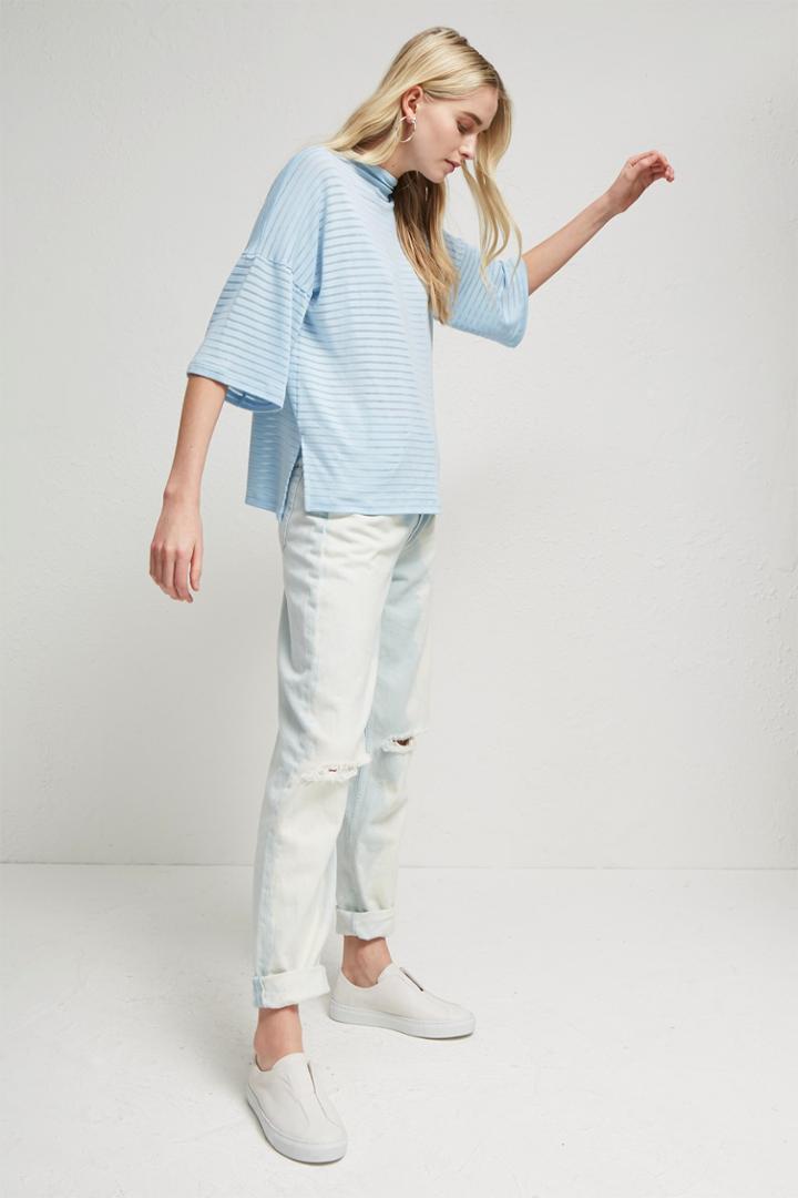 French Connenction Beka Sheer Rib High Neck Top