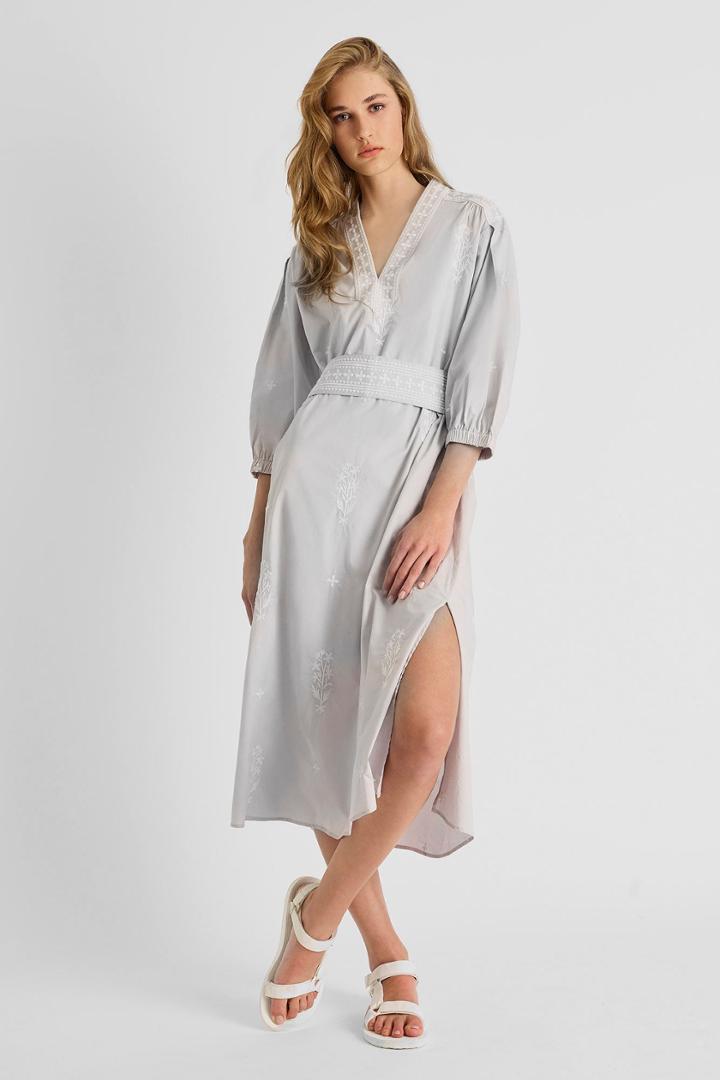 French Connection Fikari Embroidered Oversized Midi Dress