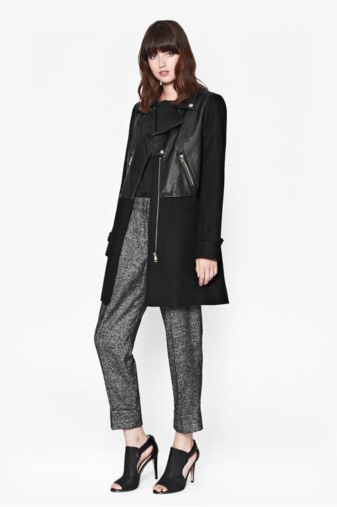 French Connection Moto Leather Wool Coat