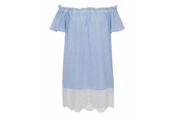 French Connection Belle Stripe Mix Off The Shoulder Dress
