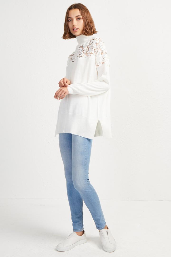 French Connenction Nadia Lace Knit High Neck Jumper