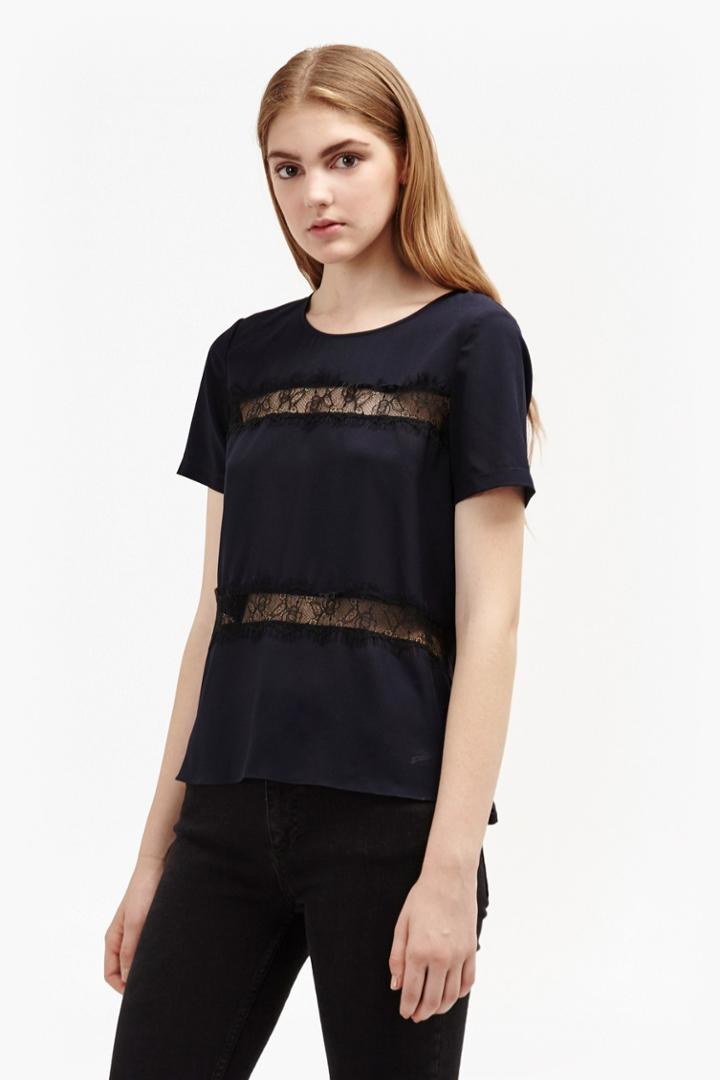 French Connection Polly Plains Lace Inserts Top