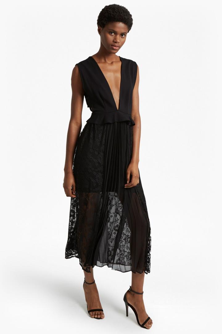 Fcus Angelina Pleated Lace And Jersey Maxi Dress