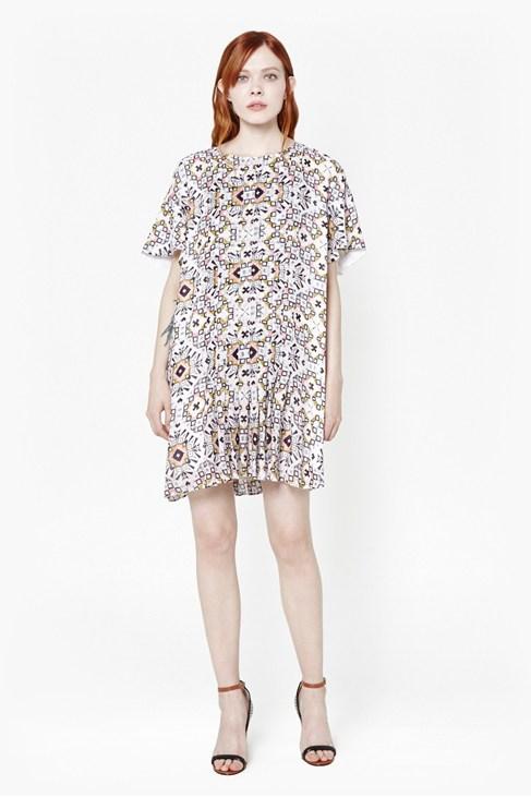 French Connection Electric Mosaic Fluted Sleeve Dress