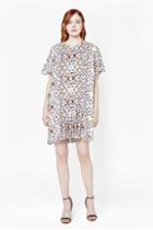 French Connection Electric Mosaic Fluted Sleeve Dress