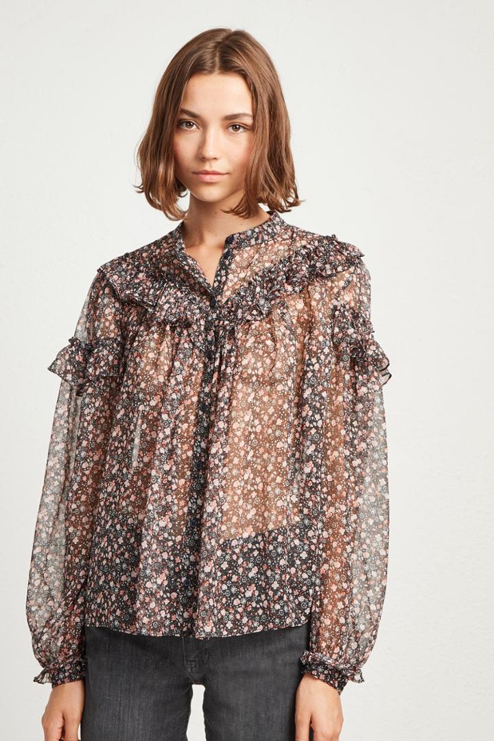French Connenction Fauna Ditsy Crinkle Frill Shirt