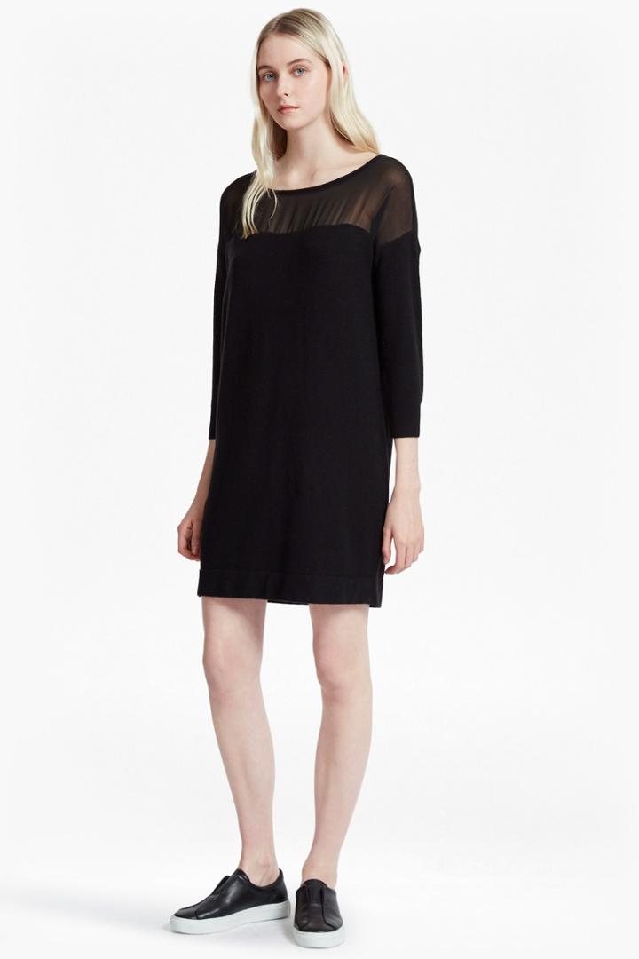 French Connection Vhari Hybrid Knit Chiffon Yoke Jumper Dress