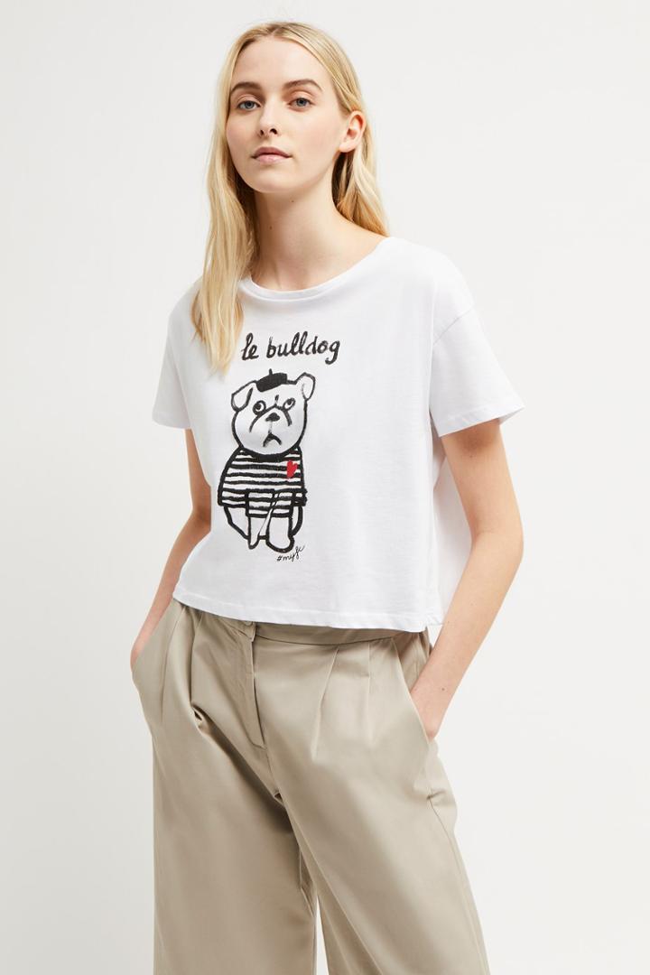 French Connenction Le Bulldog Heart Cropped Tee