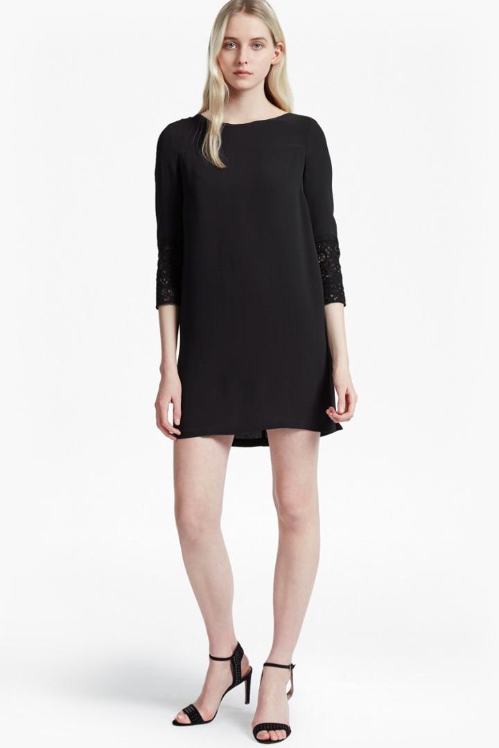 French Connection Ensore Crepe Crochet Lace Tunic Dress
