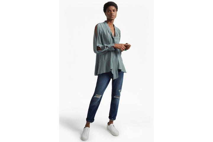 French Connection Classic Crepe Light Tie Neck Top