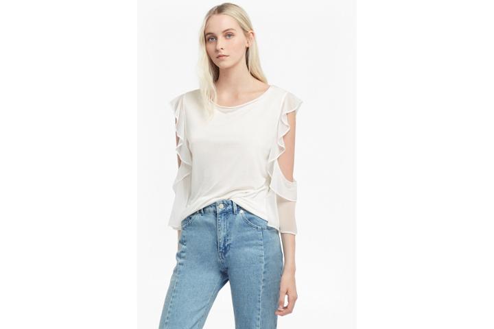 French Connection Ruffle Mix Jersey Top