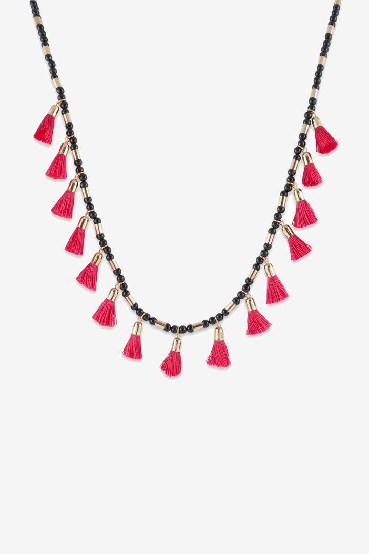 French Connection Beaded Tassel Trontal Necklace