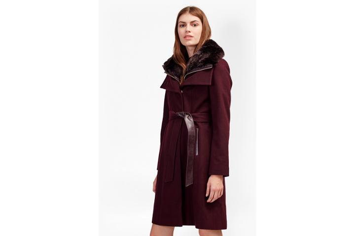 French Connection Zip Out Vest With Faux Fur Collar Coat