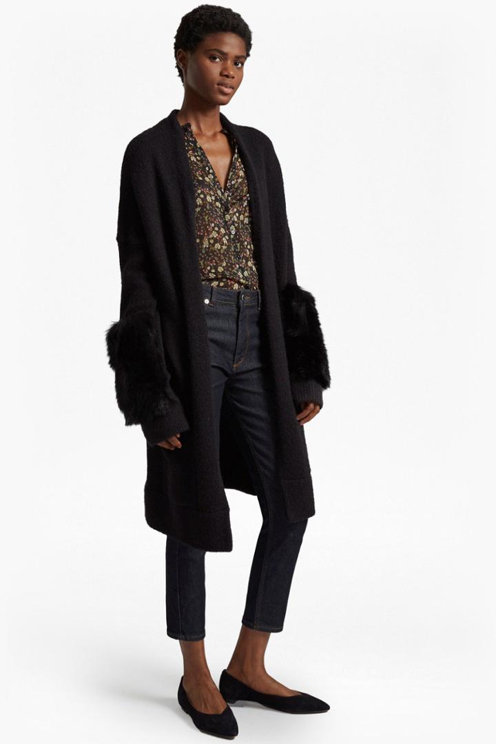 French Connenction Lilou Faux Fur Sleeve Trim Cardigan