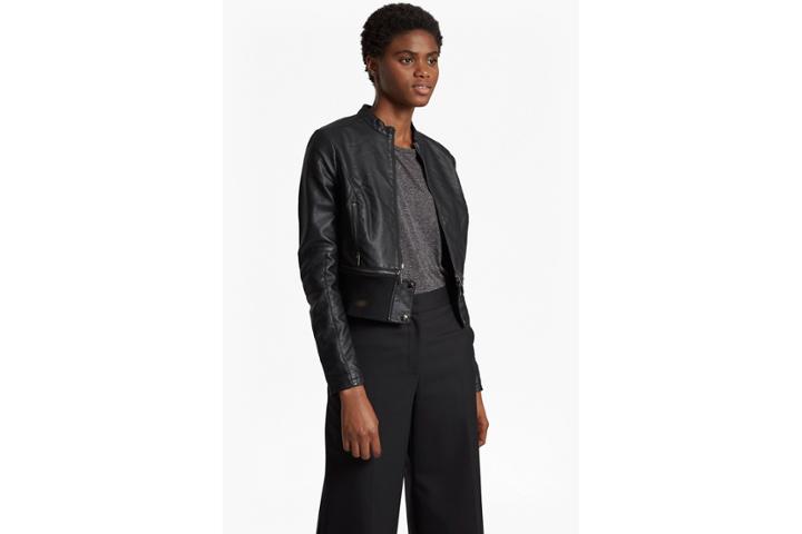 French Connection Sandra Faux Leather High Collar Biker Jacket