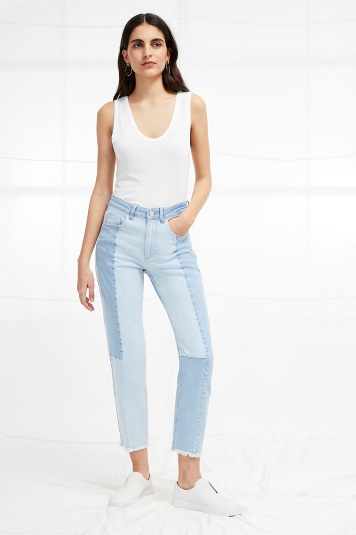 French Connenction Bleach Block Denim High Rise Straight Jeans