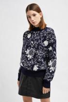 French Connenction Sacha Embroidered Knit High Sweater