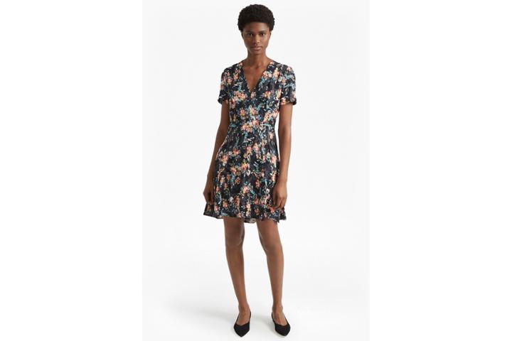 French Connection Delphine Crepe Mix V Neck Dress