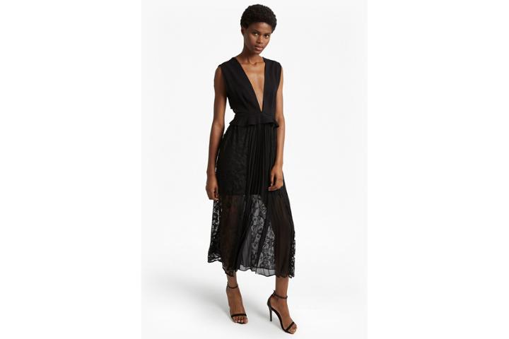 French Connection Angelina Pleated Lace And Jersey Maxi Dress
