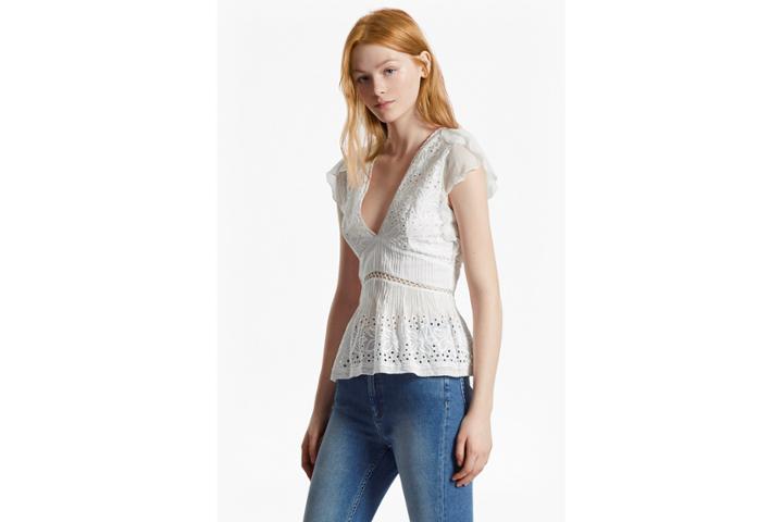 French Connection Hesse Embroidered V Neck Top