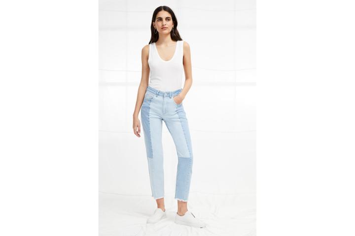 French Connection Bleach Block Denim High Rise Straight Jeans