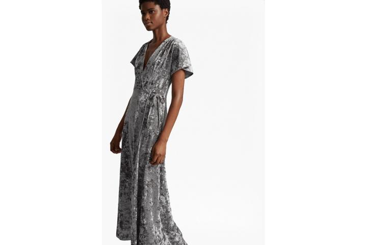 French Connection Aurore Crushed Velvet V-neck Maxi Dress