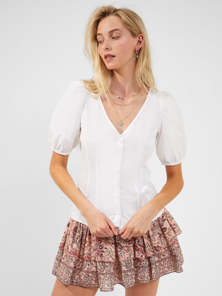 French Connection Armina Organic Poplin Puff Sleeve Top