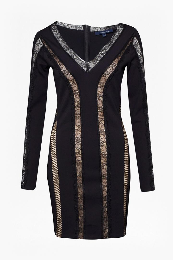 French Connection Rose Lace Jersey V Neck Dress
