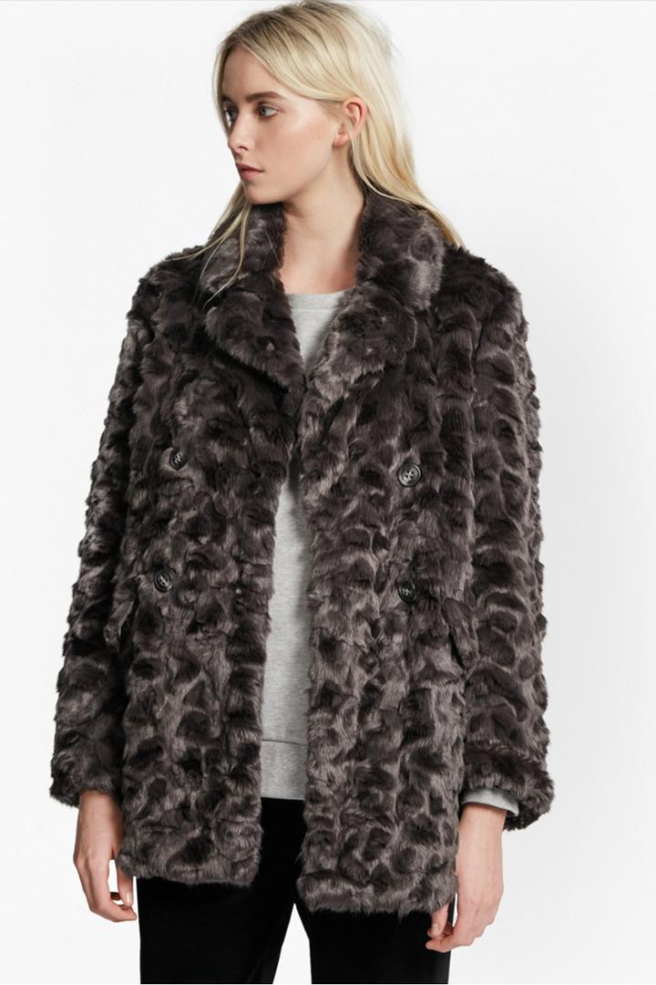 French Connection Nariko Fur Double Breast Coat