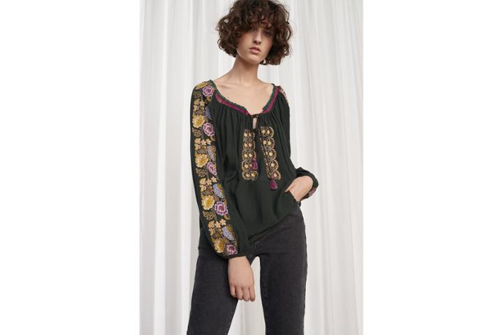 French Connection Elena Stitch Long Sleeved Smock Top