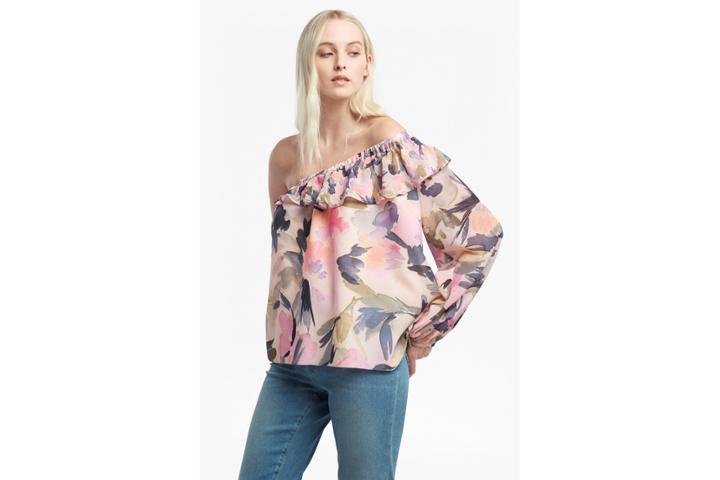 French Connection Catlett Georgette One Shoulder Blouse