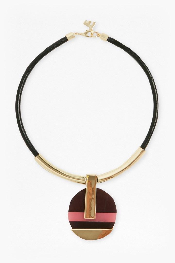 French Connection 18 Inch Colour Block Circle Pendant Necklace