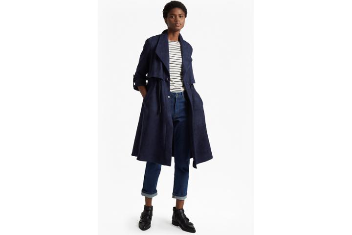 French Connection Patty Drape Long Sleeved Flared Trench Coat